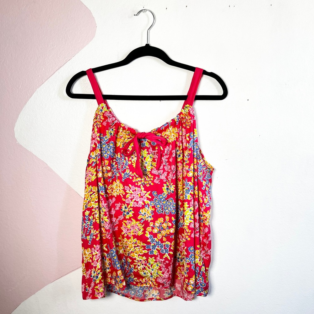 Kate Spade Top Womens Large Orange Floral Tie Front Sleeveless Tank